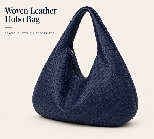 Woven Leather Hobo Bag - Blue