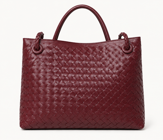 Braided PU Tote Bag - Burgundy