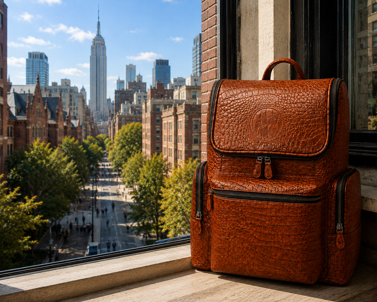 Premium Full-Grain Leather Crocodile Embossed Backpack