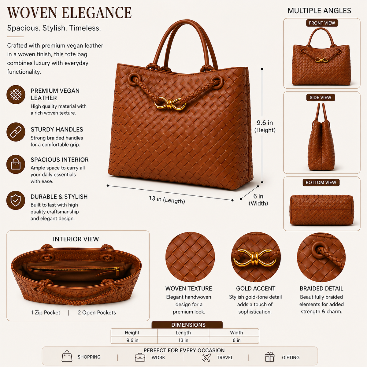 Braided PU Tote Bag - Burgundy