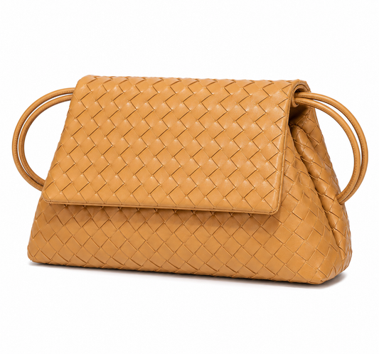 Woven Leather Flap Bag - Caramel Tan