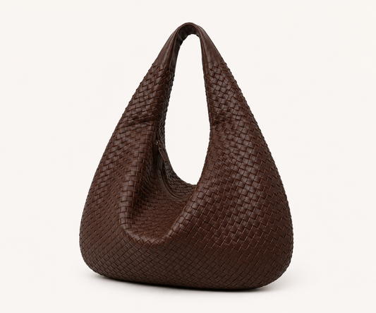 Woven Leather Hobo Bag - Brown