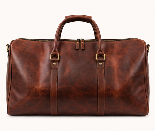 Vintage Leather Travel Duffel Bag – Reddish Brown