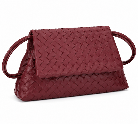 Woven Leather Flap Bag - Burgundy
