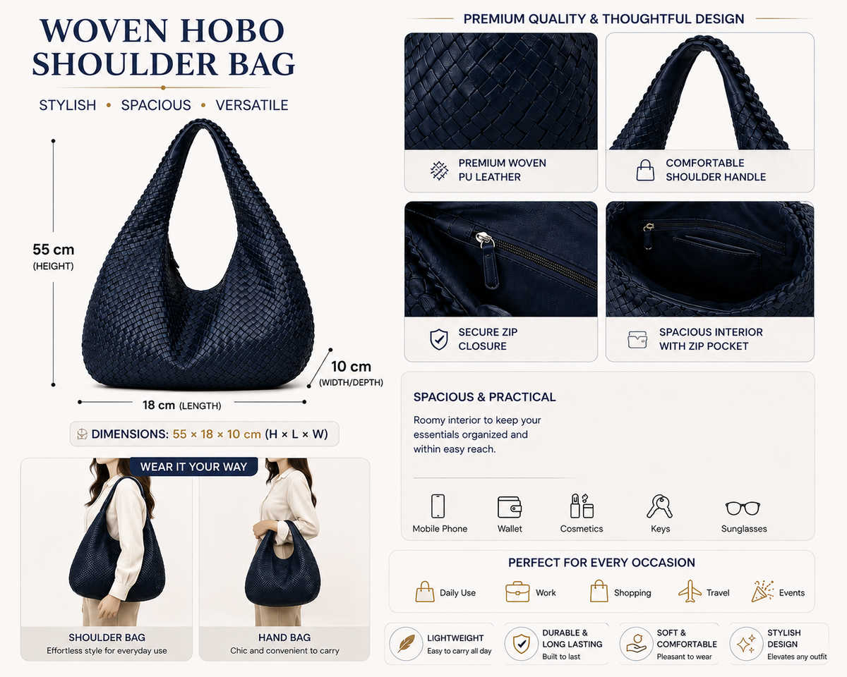 Woven Leather Hobo Bag - Blue