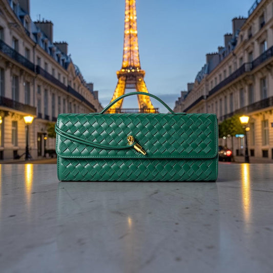 Braided PU Leather Clutch Bag - Green