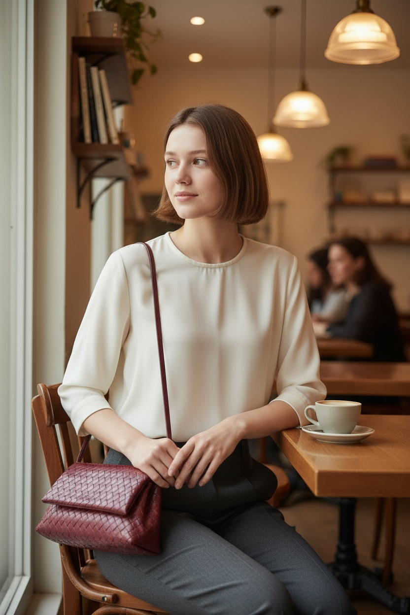 Woven Leather Flap Bag - Burgundy