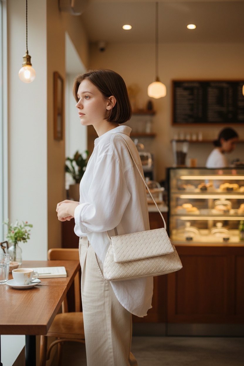Woven Leather Flap Bag - White