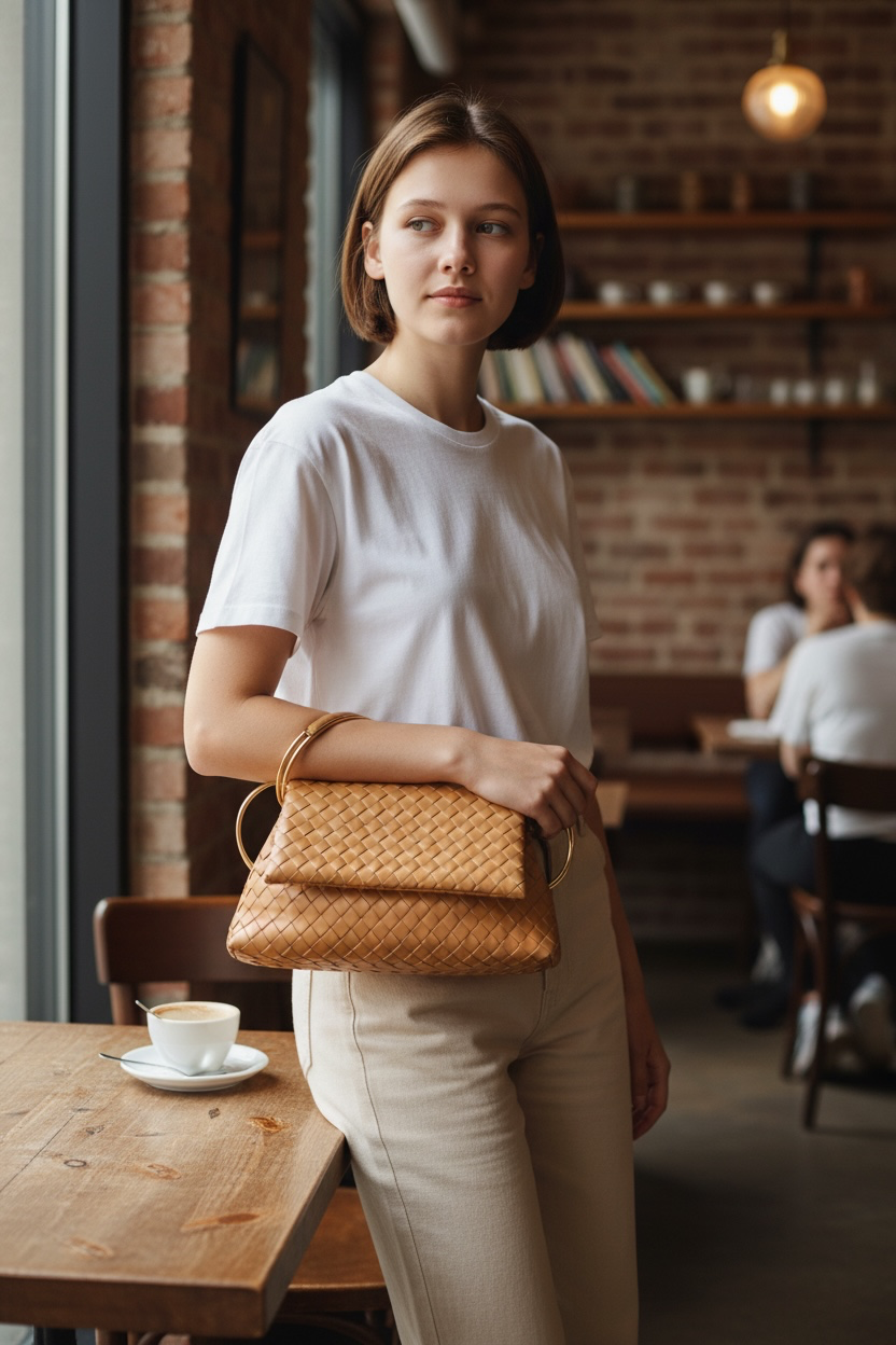 Woven Leather Flap Bag - Caramel Tan