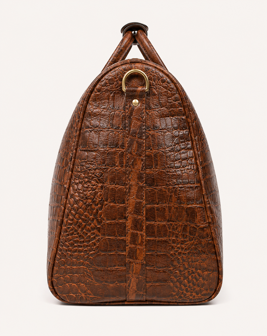 Crocodile Embossed Leather Duffle Bag - Brown