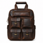 Multi-Pocket Vintage Leather Backpack - Dark Brown