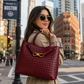Braided PU Tote Bag - Burgundy