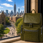 Premium Full-Grain Leather Crocodile Embossed Backpack - Olive Green
