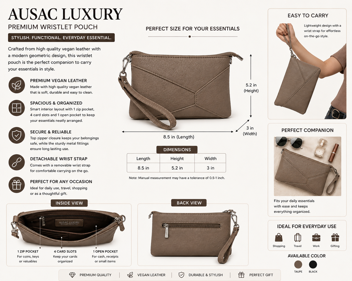 Textured Taupe Wristlet Clutch