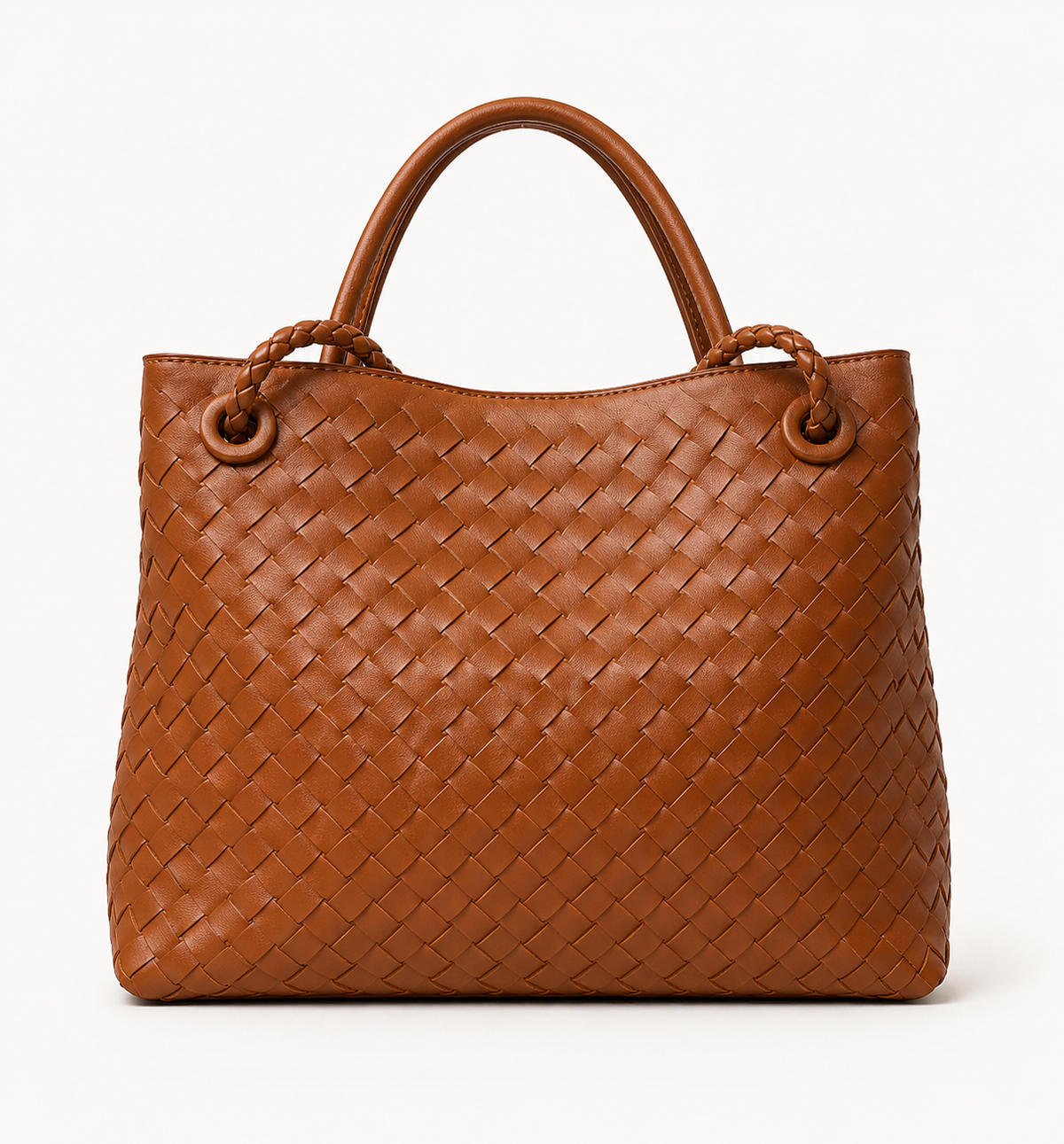 Braided PU Tote Bag - Burgundy