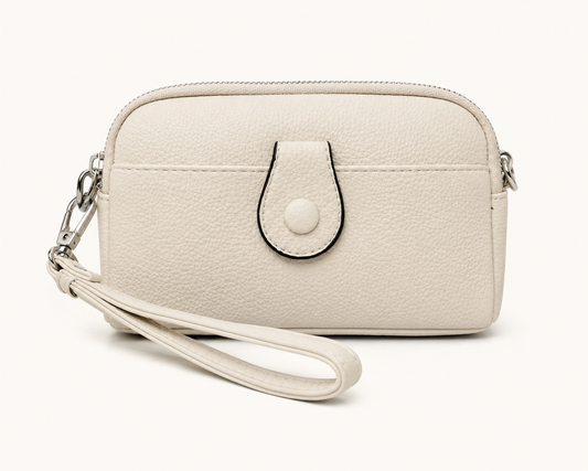 White Leather Wristlet Clutch