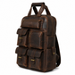 Multi-Pocket Vintage Leather Backpack - Dark Brown
