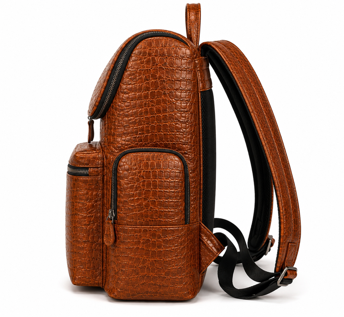 Premium Full-Grain Leather Crocodile Embossed Backpack