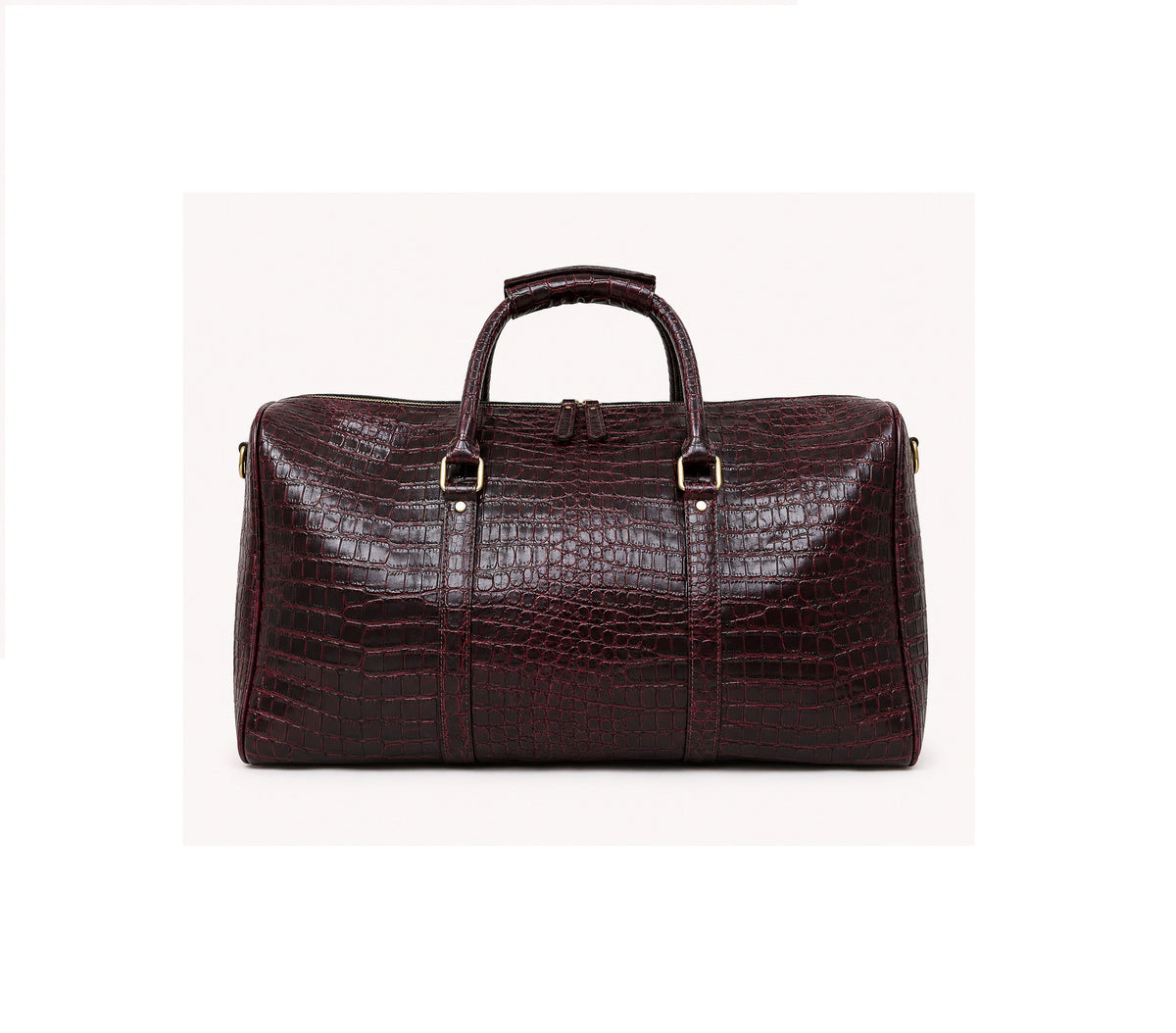 Crocodile Embossed Leather Duffle Bag - Burgundy