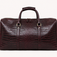 Crocodile Embossed Leather Duffle Bag - Burgundy