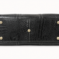 Crocodile Embossed Leather Duffle Bag - Grey Black