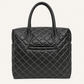 Premium Quilted Genuine Leather Tote Bag - Black