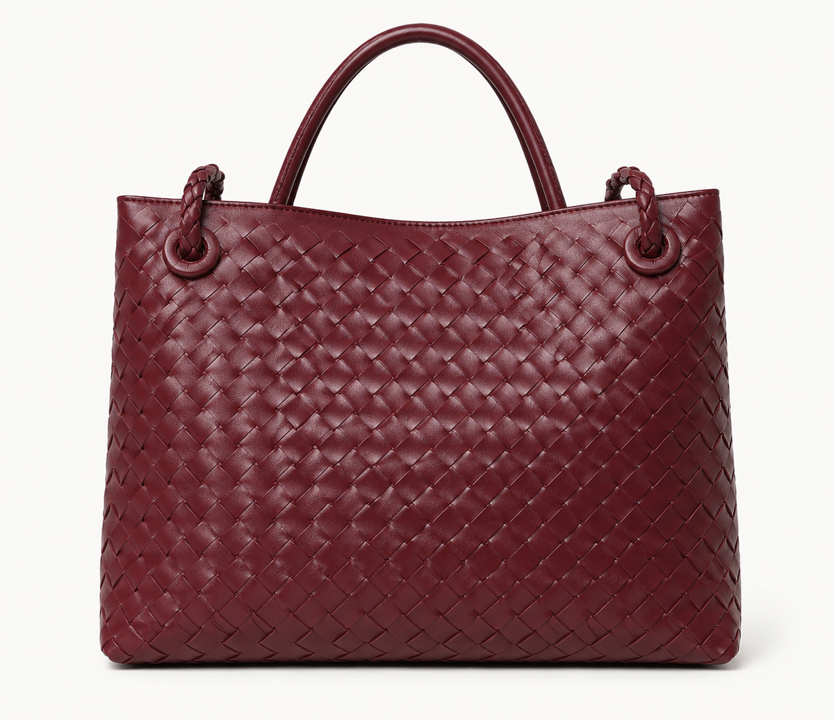 Braided PU Tote Bag - Burgundy