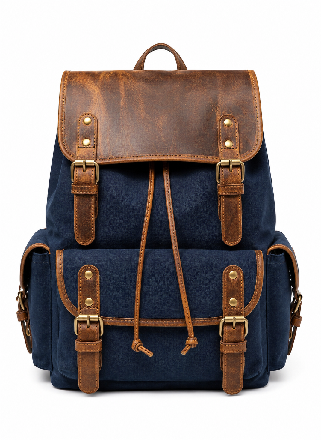Vintage Canvas & Leather Backpack – Blue