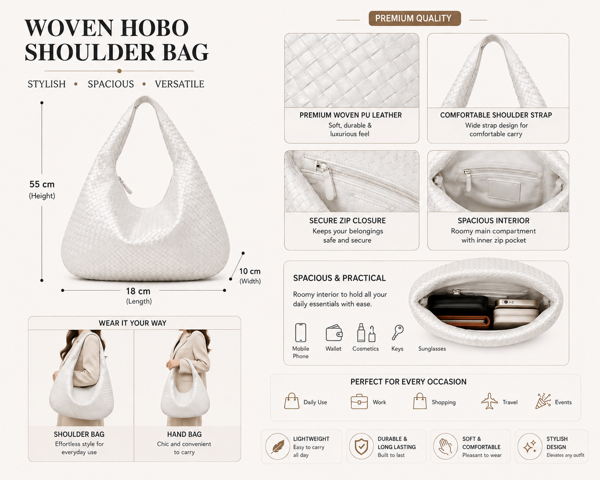 Woven Leather Hobo Bag - Silver