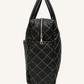 Premium Quilted Genuine Leather Tote Bag - Black
