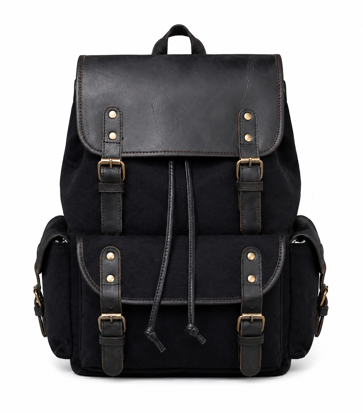 Vintage Canvas & Leather Backpack – Black