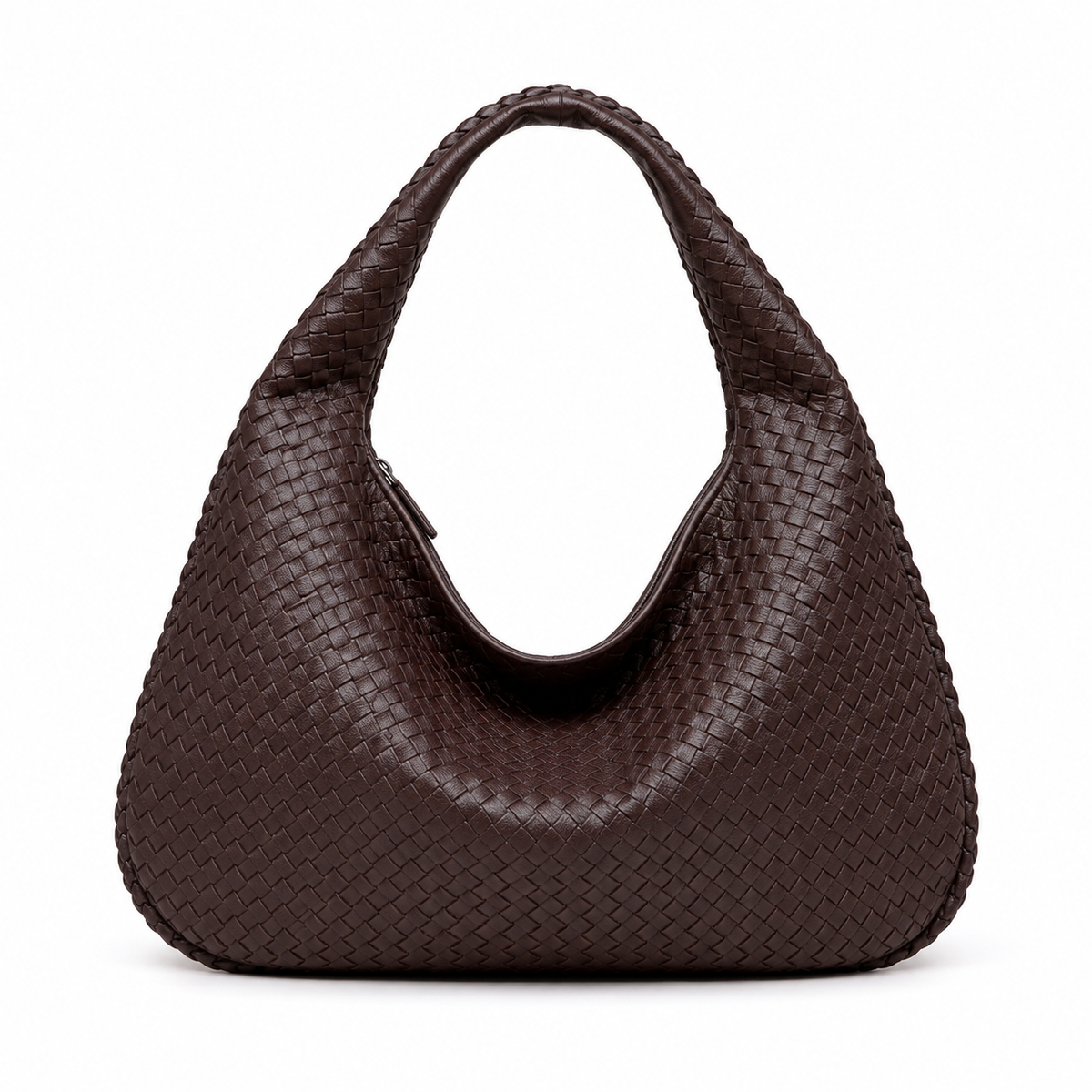 Woven Leather Hobo Bag - Brown