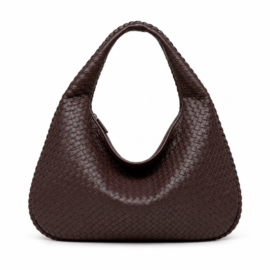 Woven Leather Hobo Bag - Brown