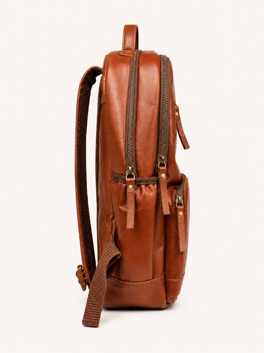 Premium Genuine Leather Laptop Backpack - Tan