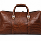 Crocodile Embossed Leather Duffle Bag - Brown