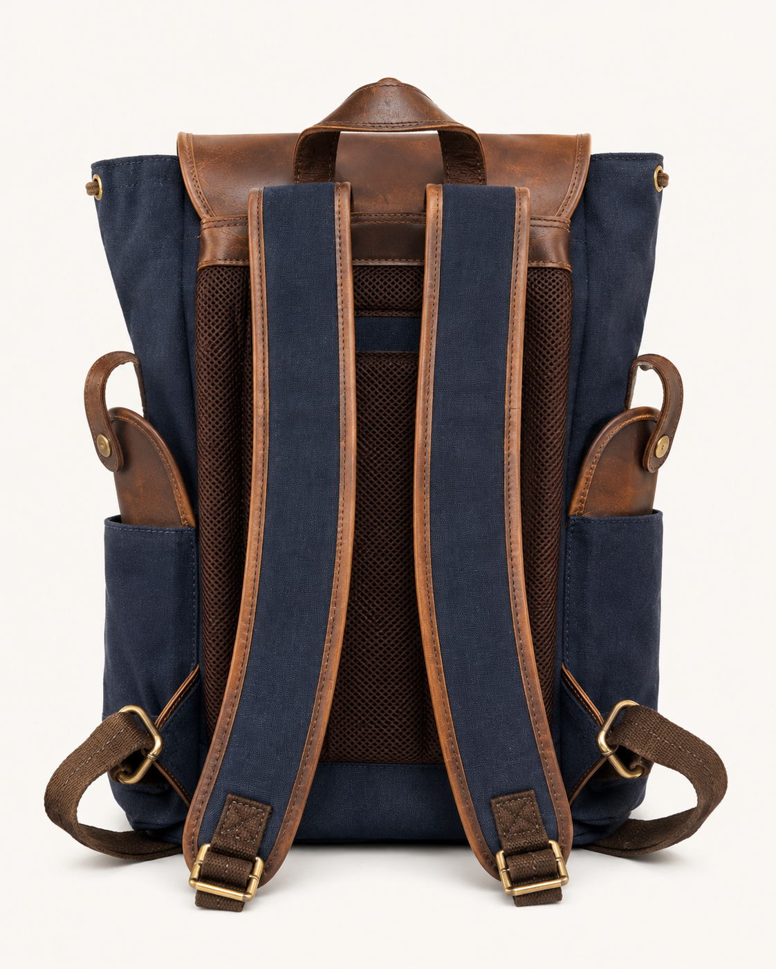 Vintage Canvas & Leather Backpack – Blue