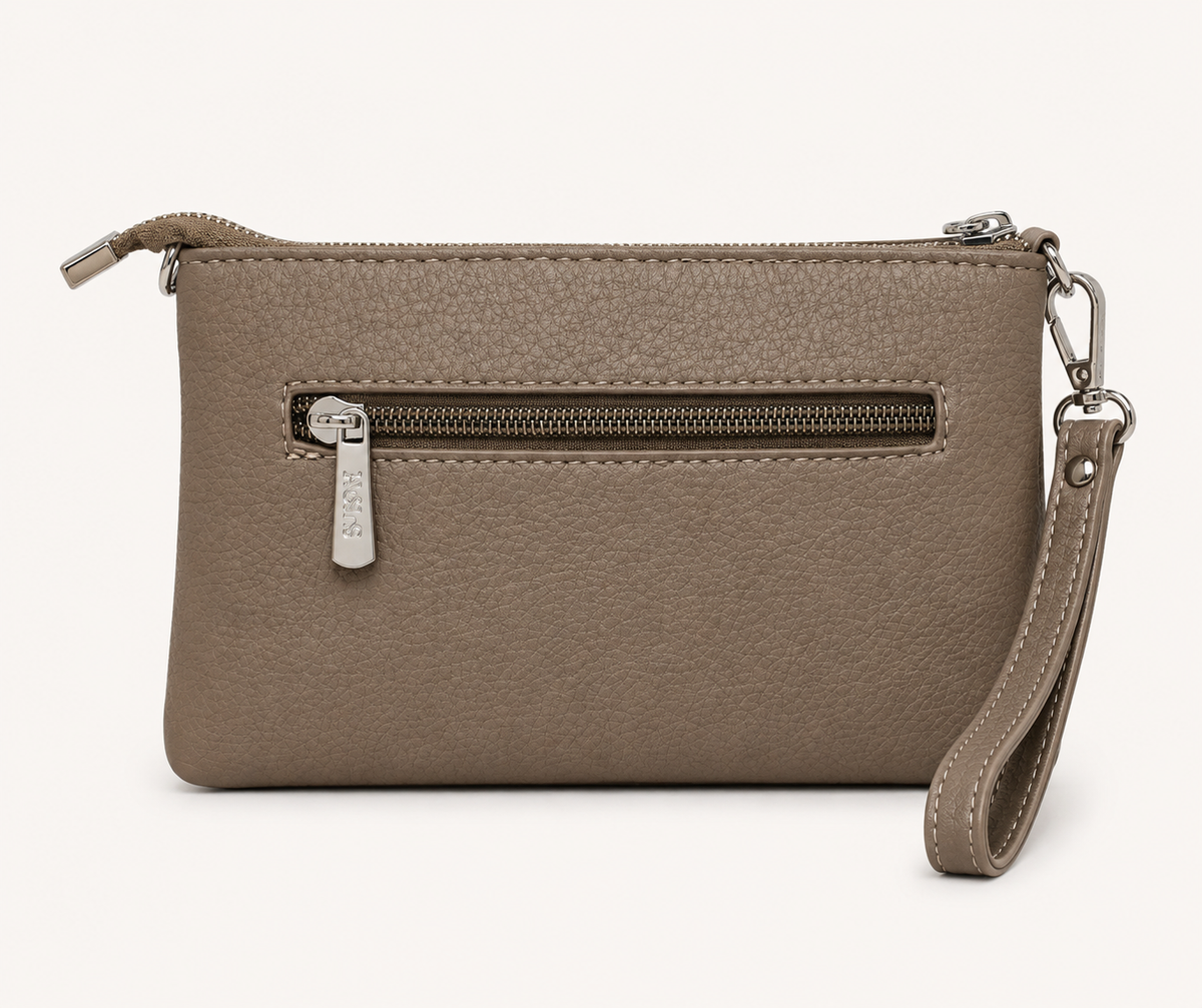 Textured Taupe Wristlet Clutch