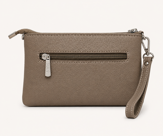 Textured Taupe Wristlet Clutch