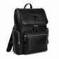 Premium Full-Grain Leather Crocodile Embossed Backpack - Black