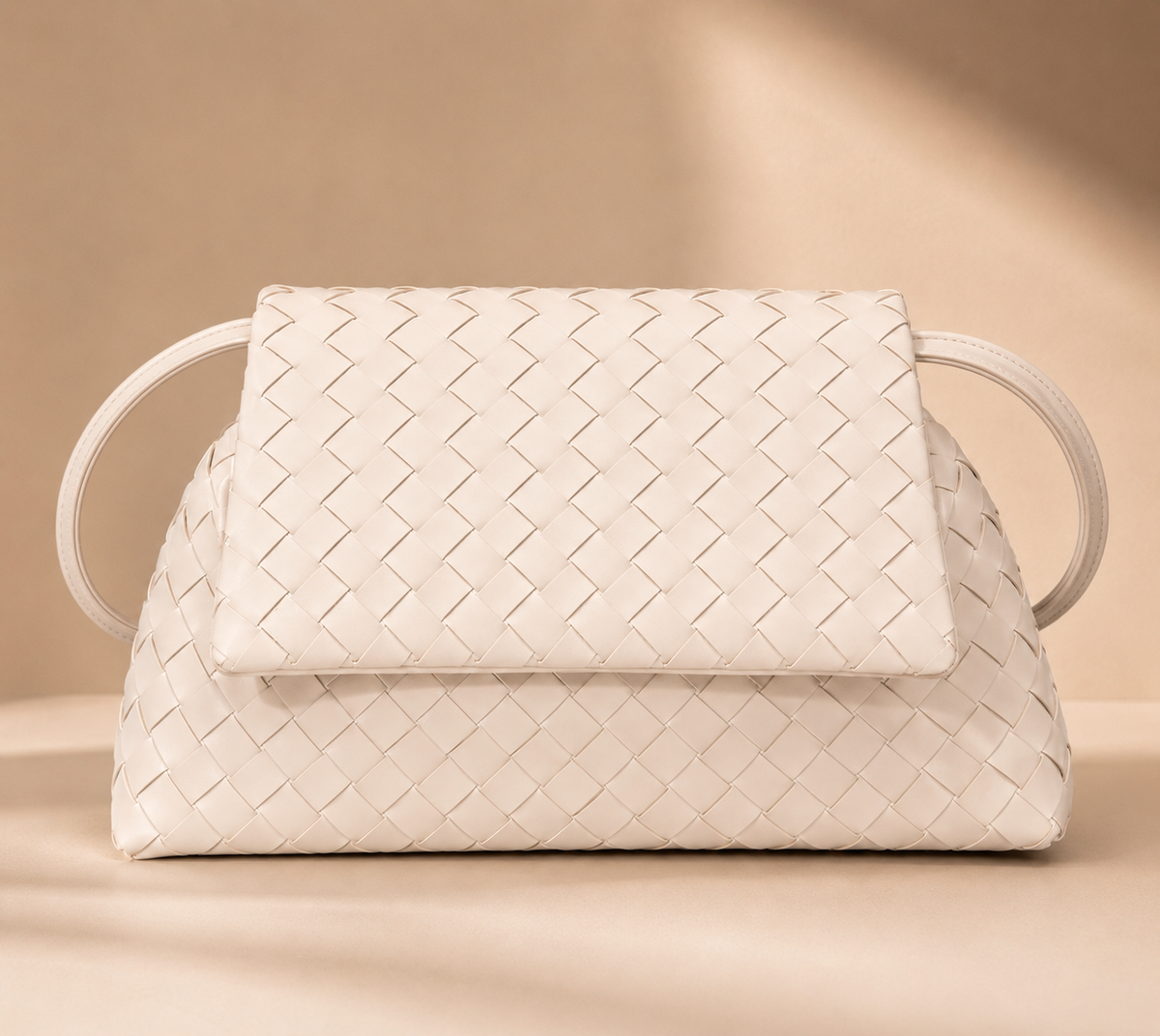 Woven Leather Flap Bag - White