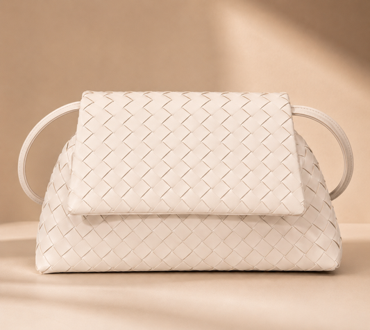 Woven Leather Flap Bag - White