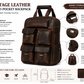 Multi-Pocket Vintage Leather Backpack - Dark Brown