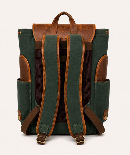 Vintage Canvas & Leather Backpack – Green