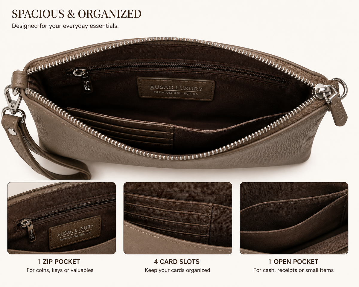 Textured Taupe Wristlet Clutch