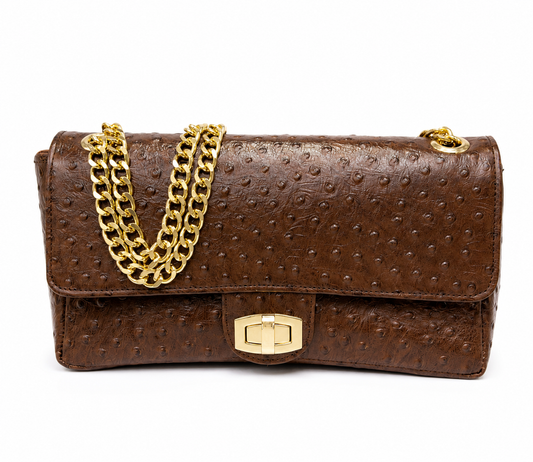 Textured Brown Chain Shoulder Bag