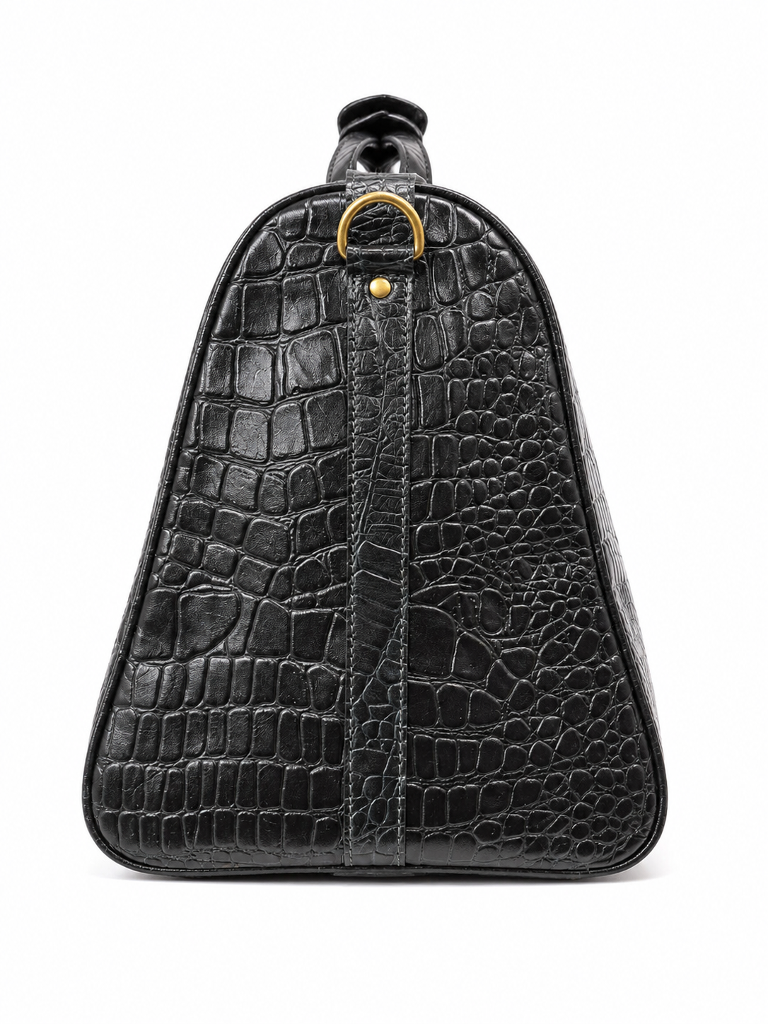 Crocodile Embossed Leather Duffle Bag - Grey Black