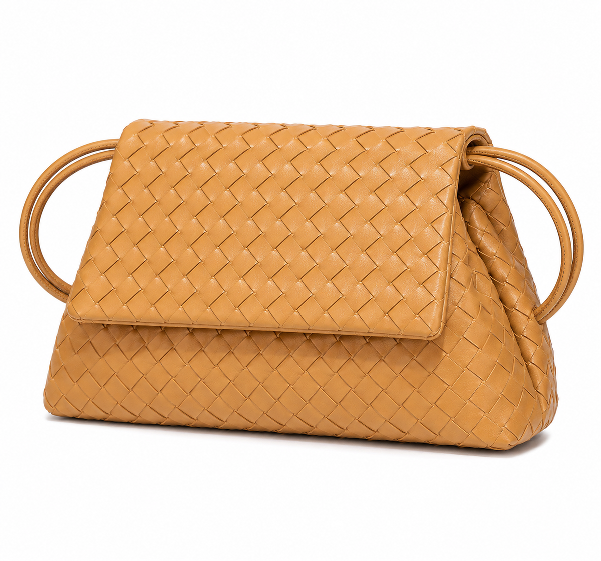 Woven Leather Flap Bag - Caramel Tan