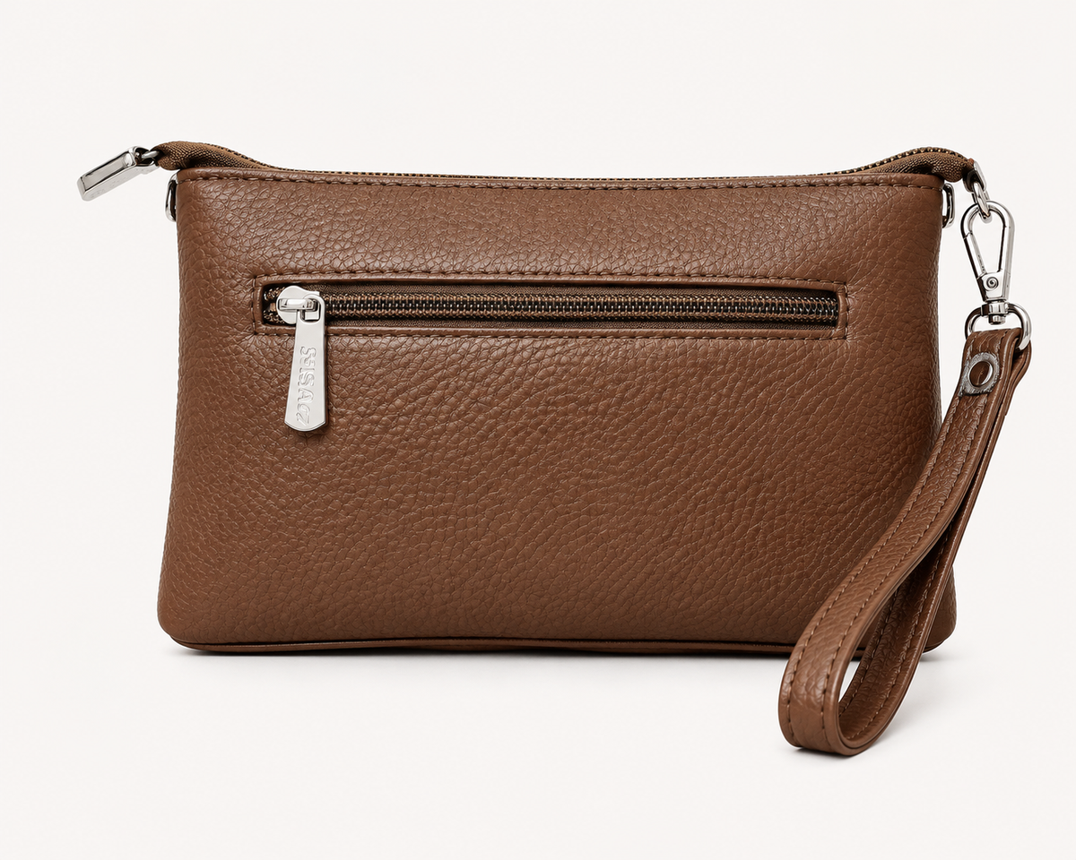 Textured Taupe Brown Wristlet Clutch
