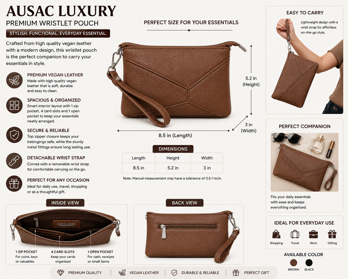 Textured Taupe Brown Wristlet Clutch