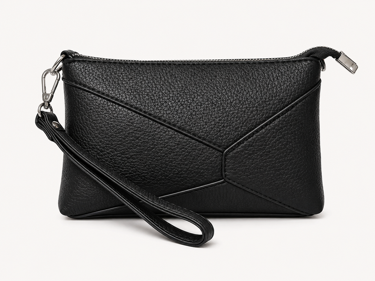 Black Textured PU Leather Clutch